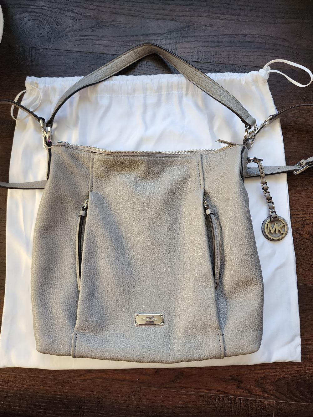 Michael Kors Pebbled Leather Shoulder Hobo in Light Gray